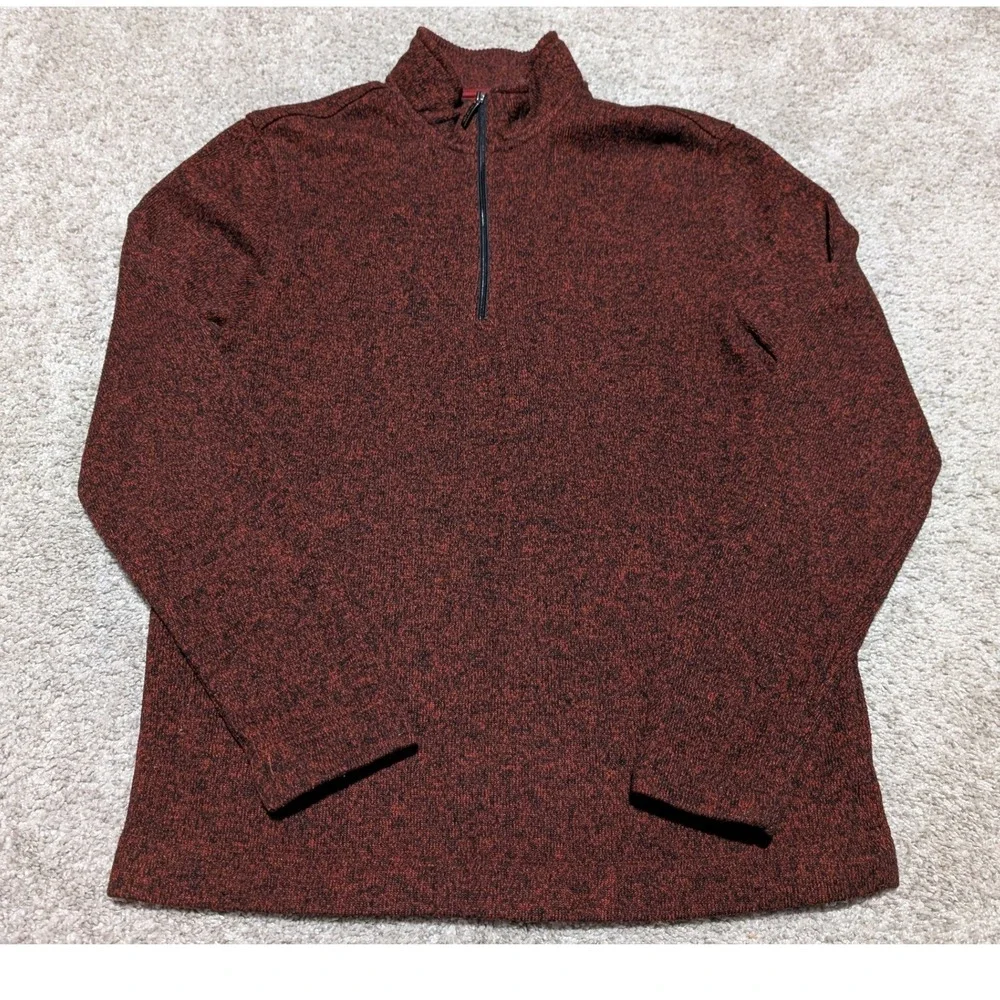 Van Heusen Men's Red Black Speckled Quarter Zip Sweater Classic Fit Flex L